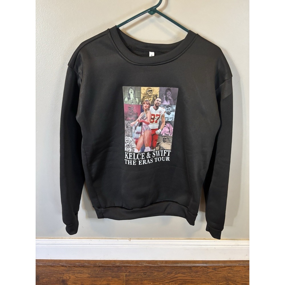 Kelce & Swift The Eras Tour Crewneck Sweatshirt Black Size Small. Taylor Swift
